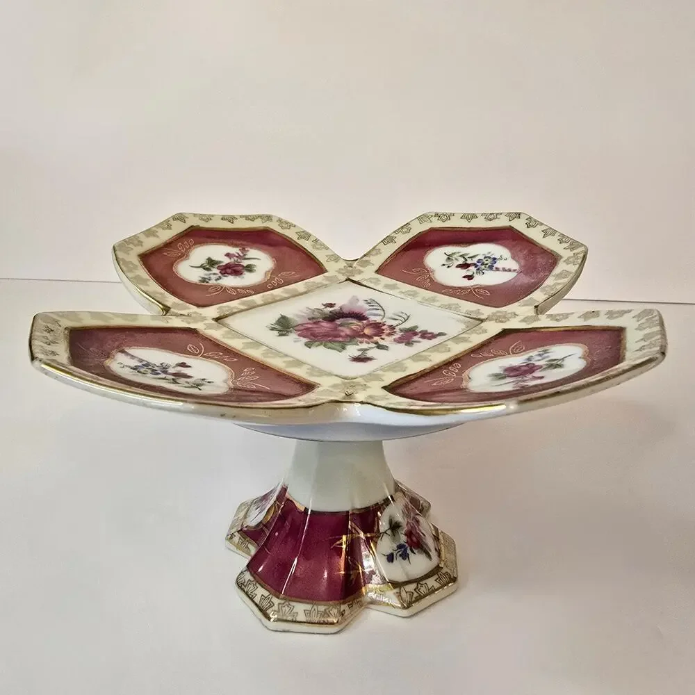Camille Naudot Porcelain Footed Plate Tidbit Dish Cake French Antique Floral